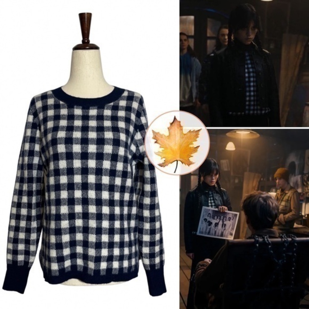 J.Crew • Gingham Checkered Cashmere Sweater XS ASO Wednesday Addams